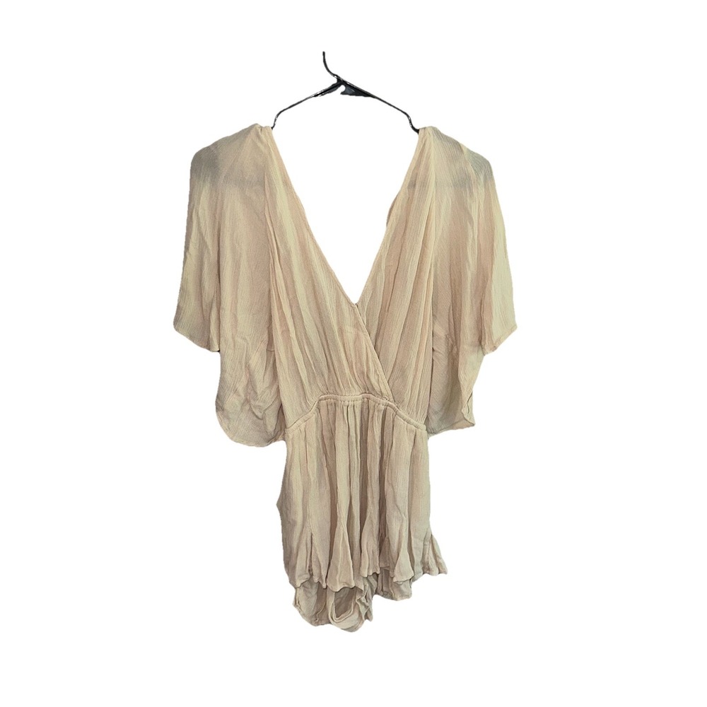FREE PEOPLE NEREA ROMPER SHORT FLOWY JUMPSUIT Summer Khaki/Beige Size XS - Picture 3 of 15